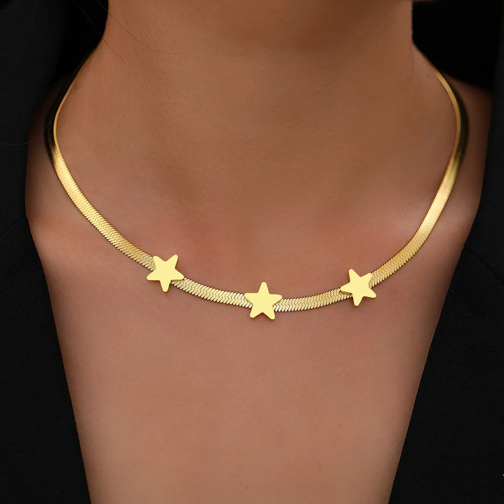 Titanium Star Herringbone Choker Necklace - Premium Jewelry from Dazzling Delights - Just $29.95! Shop now at Dazzling Delights