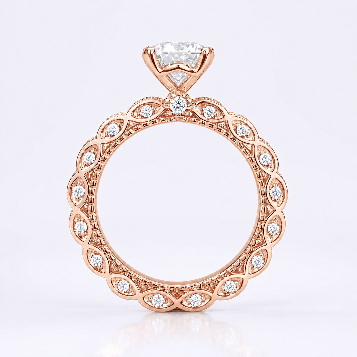 Vintage Round Brilliant Moissanite Rose Gold Engagement Ring