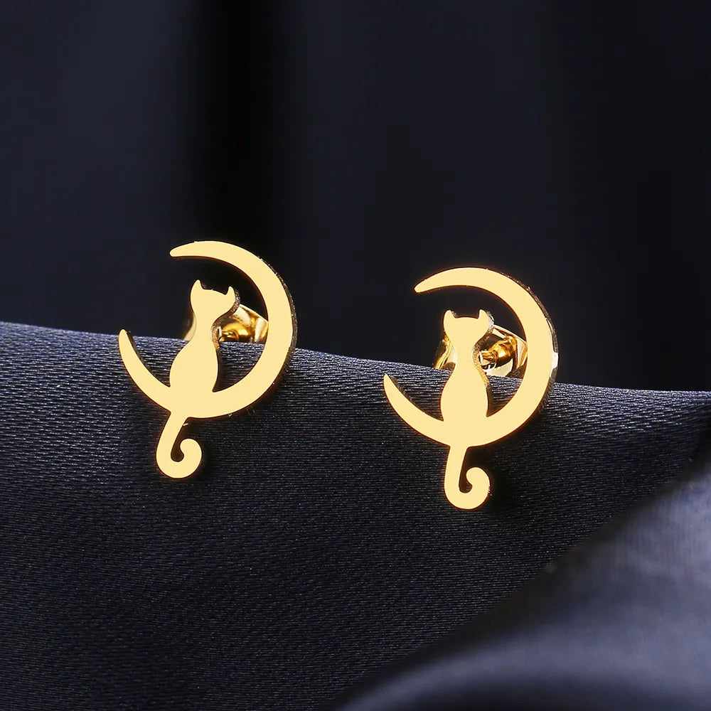 Titanium Moon Cat Stud Earrings - Premium Jewelry from Dazzling Delights - Just $28.95! Shop now at Dazzling Delights