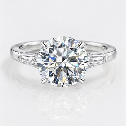 Round Brilliant & Tapered Baguette Moissanite Trilogy Ring