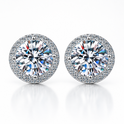 Brincos redondos de corte brilhante Moissanite Halo 