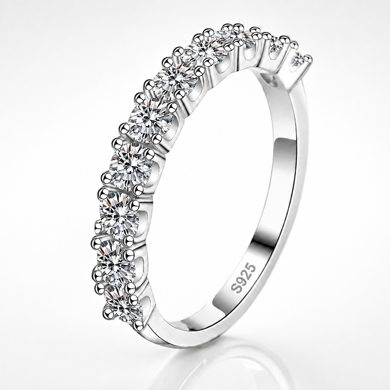 Aliança de casamento de anel de meia eternidade de moissanite com corte brilhante redondo de 3 mm