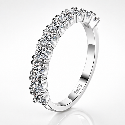Aliança de casamento de anel de meia eternidade de moissanite com corte brilhante redondo de 3 mm