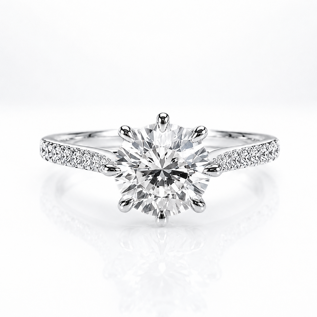 Round Brilliant Moissanite 8-Prong Pavé Engagement Ring