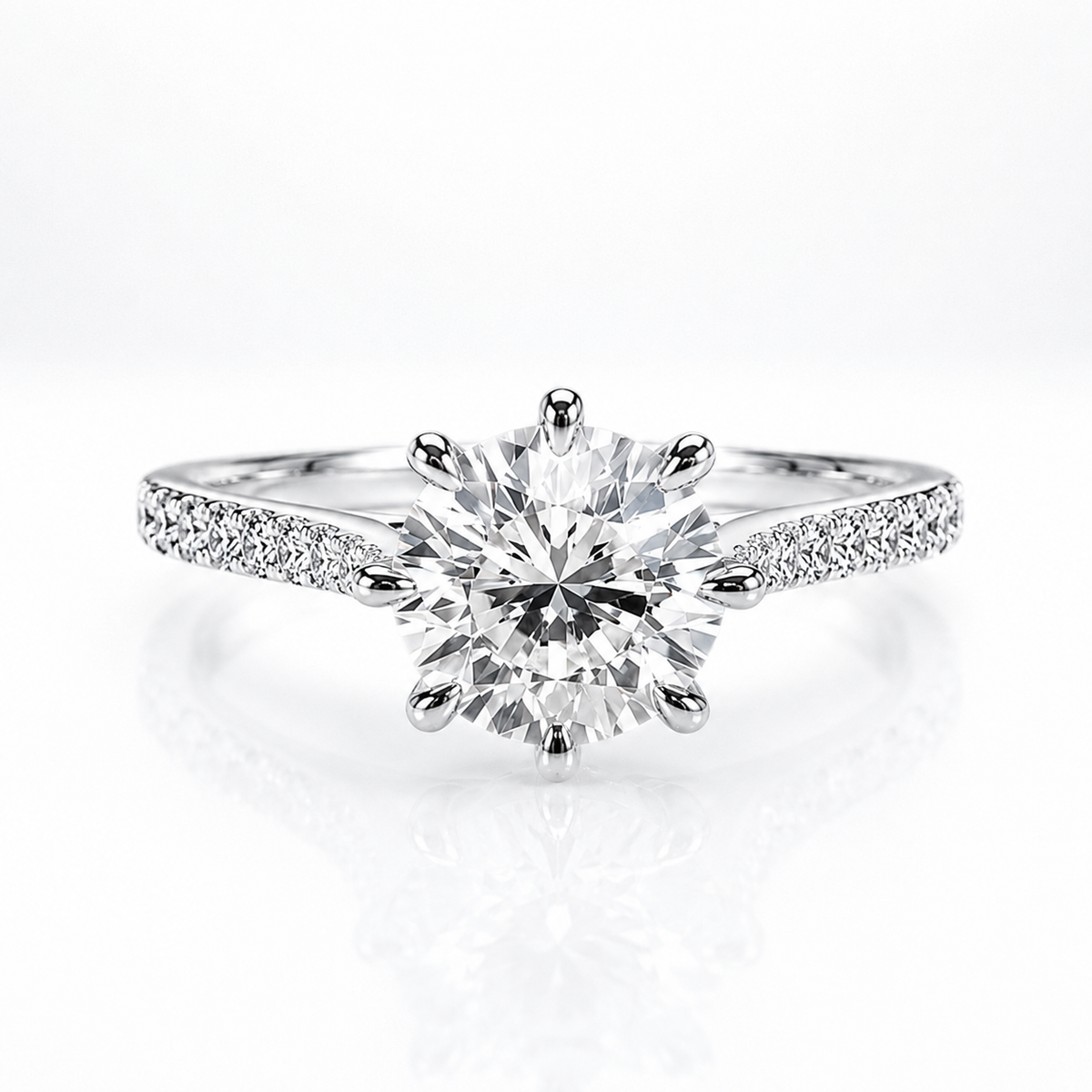 Round Brilliant Moissanite 8-Prong Pavé Engagement Ring