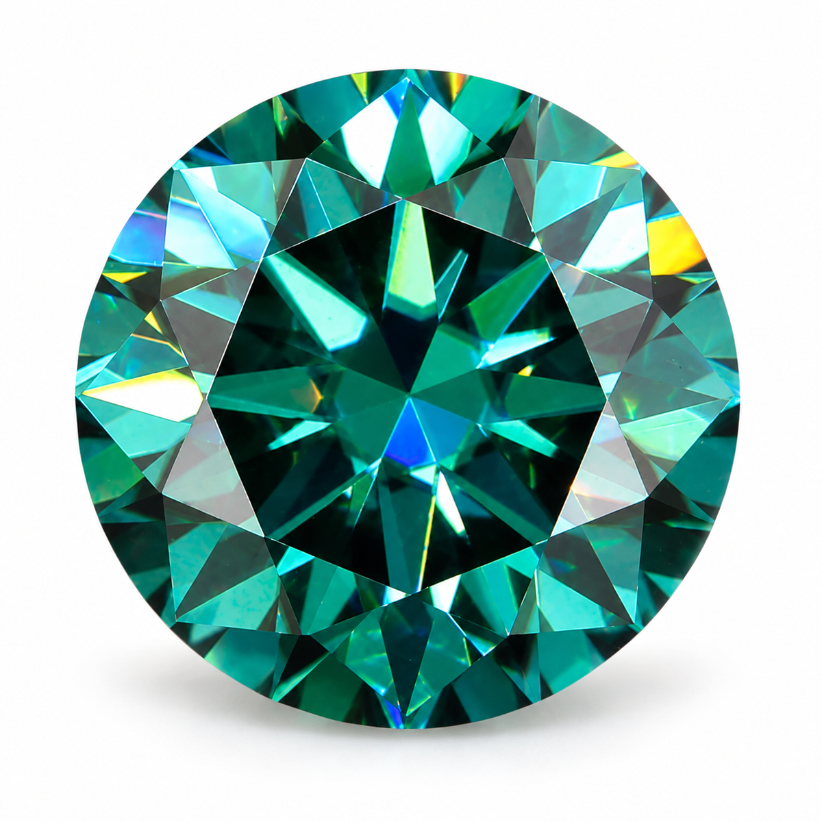 Emerald Green Round Brilliant Cut Moissanites
