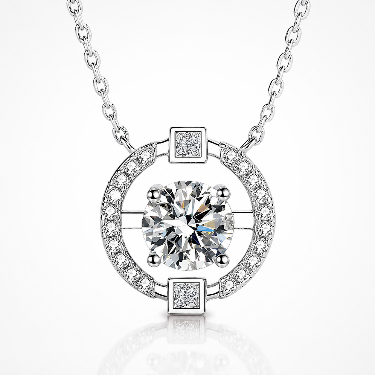 Colar redondo com pingente de moissanite com corte brilhante 
