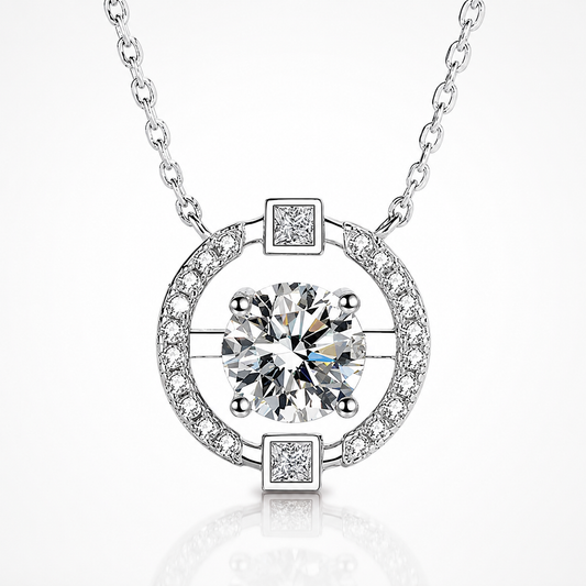 Colar redondo com pingente de moissanite com corte brilhante 
