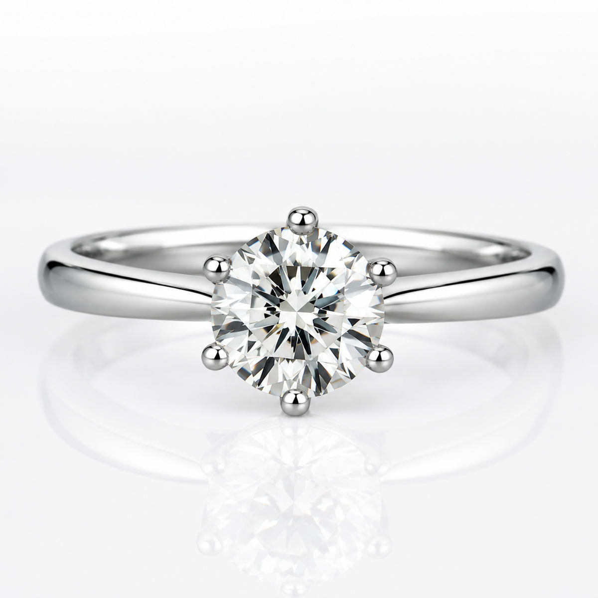 Anillo de compromiso clásico de moissanita con solitario estilo Tiffany de 6 puntas 