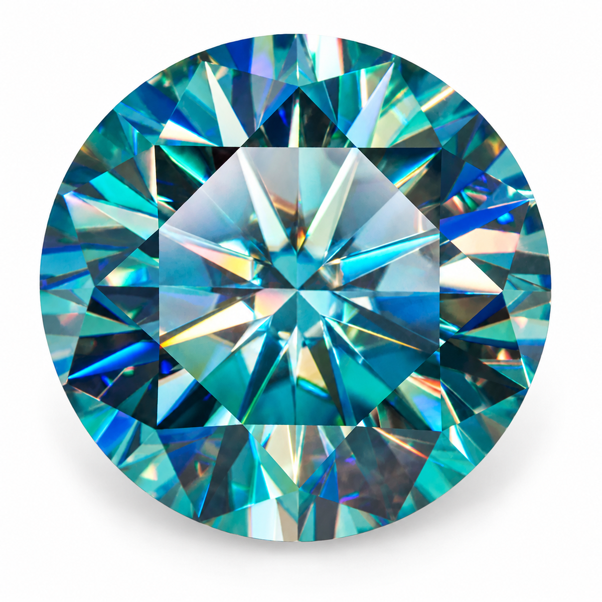 Bluish Green Round Brilliant Cut Moissanites