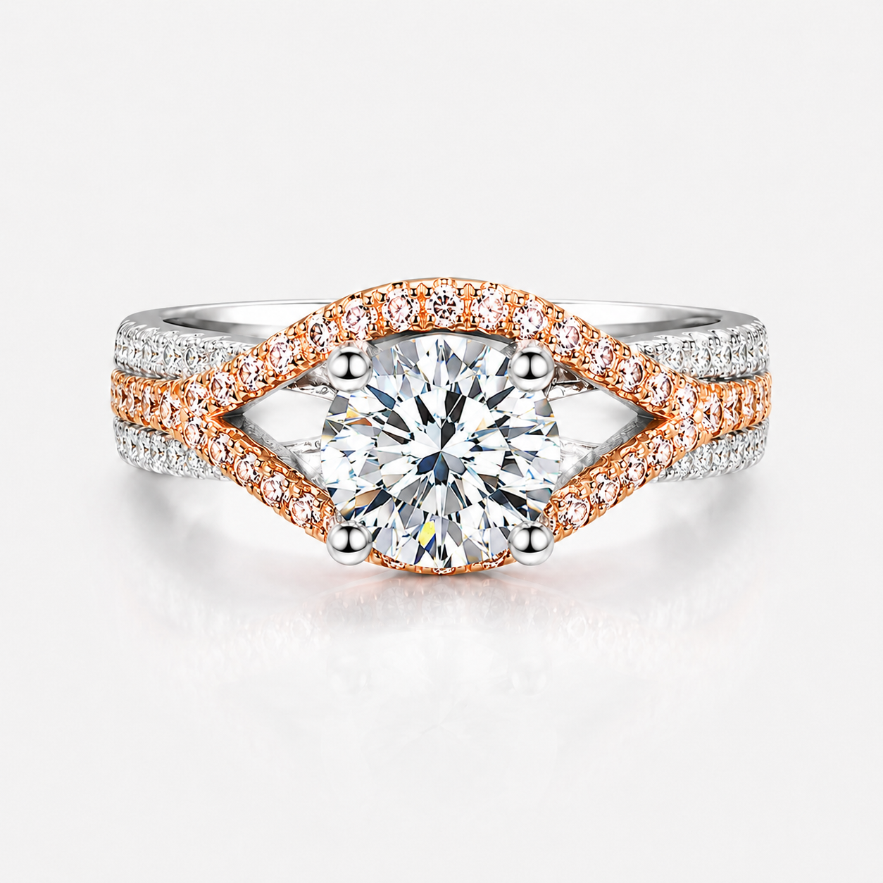 2ct Two-Tone Round Brilliant Moissanite Marquise Frame Engagement Ring