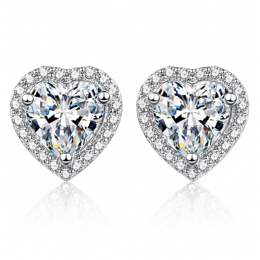 Heart Halo Moissanite Stud Earrings