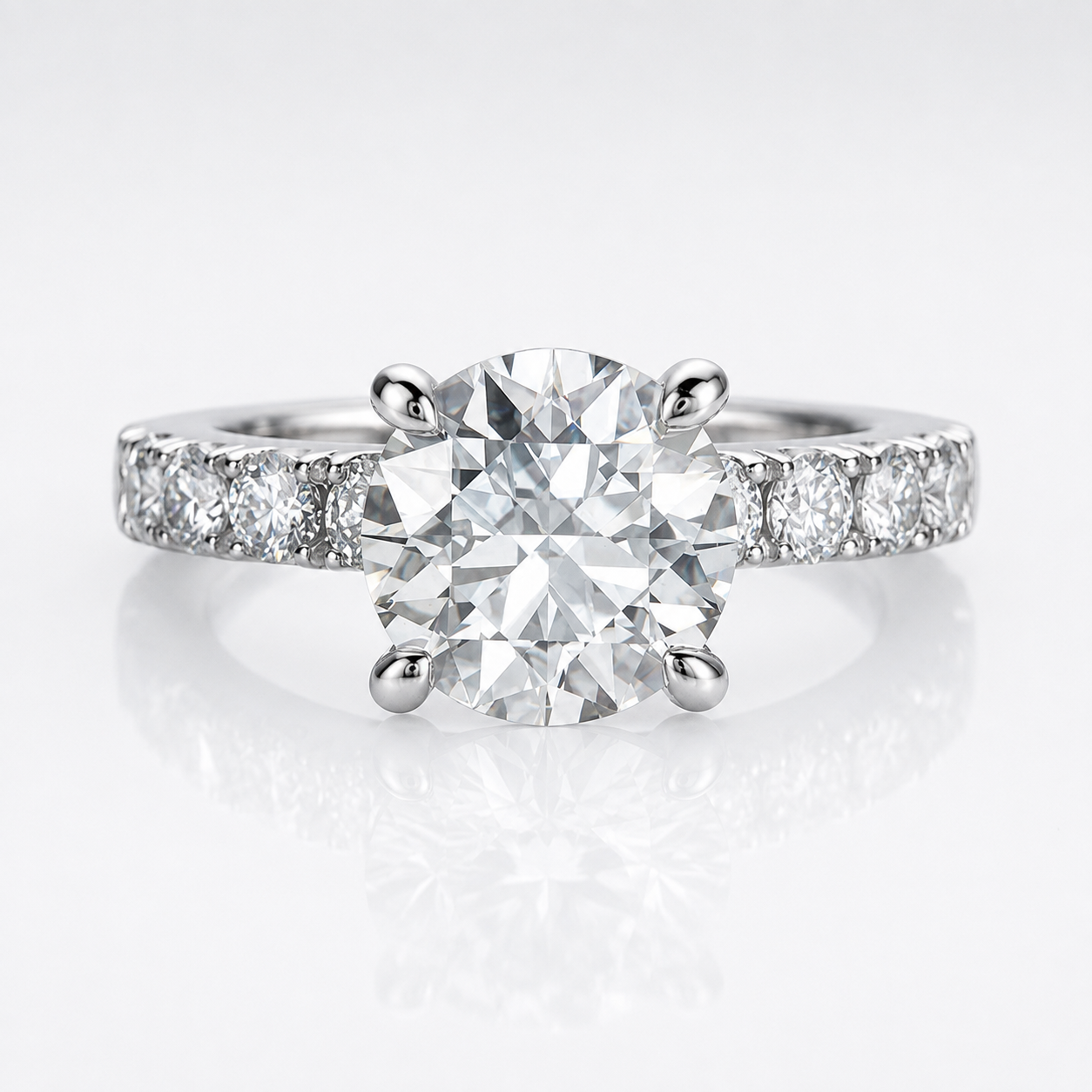 4.3ct Round Brilliant Moissanite Accent Engagement Ring