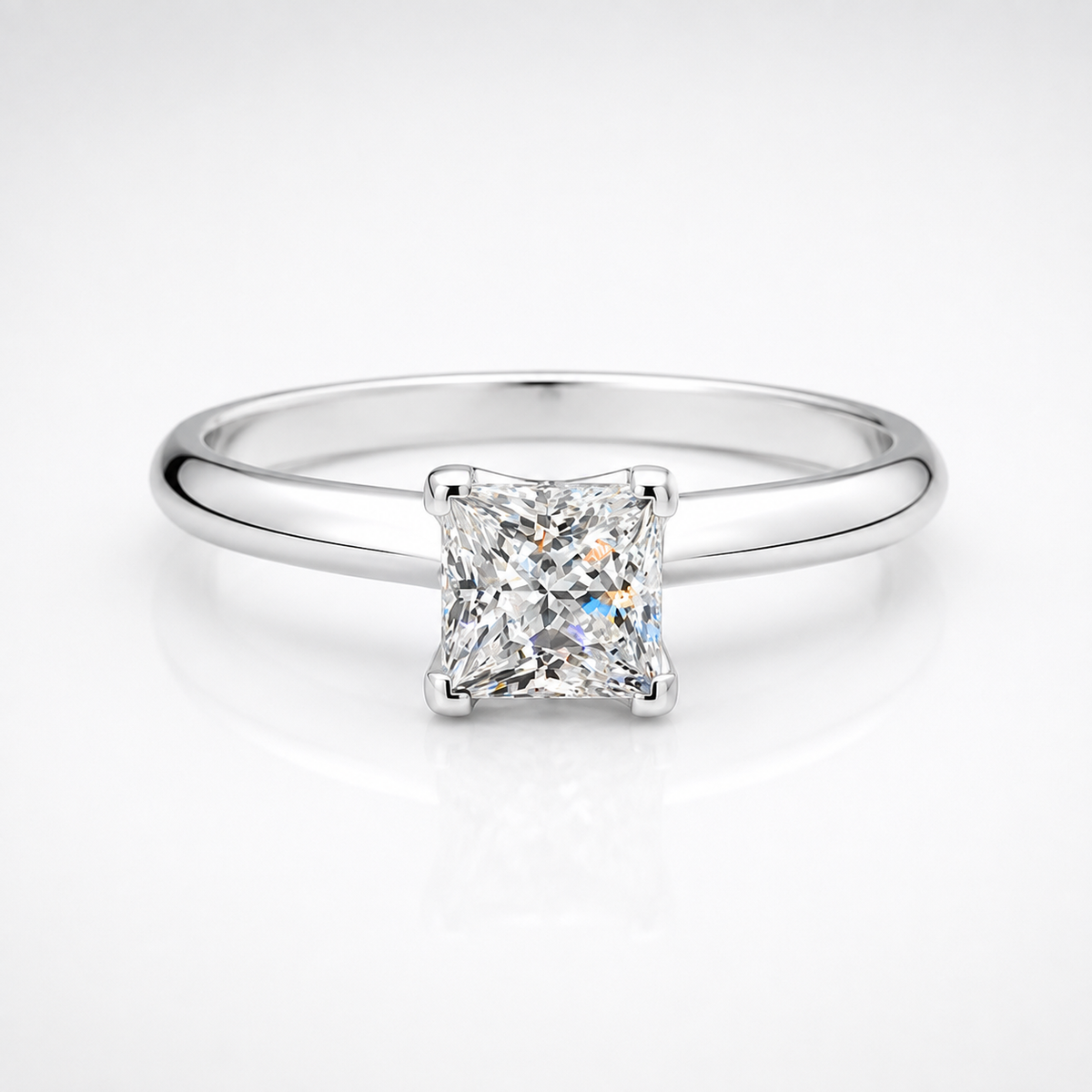 Princess Cut Moissanite Cathedral Solitaire Engagement Ring