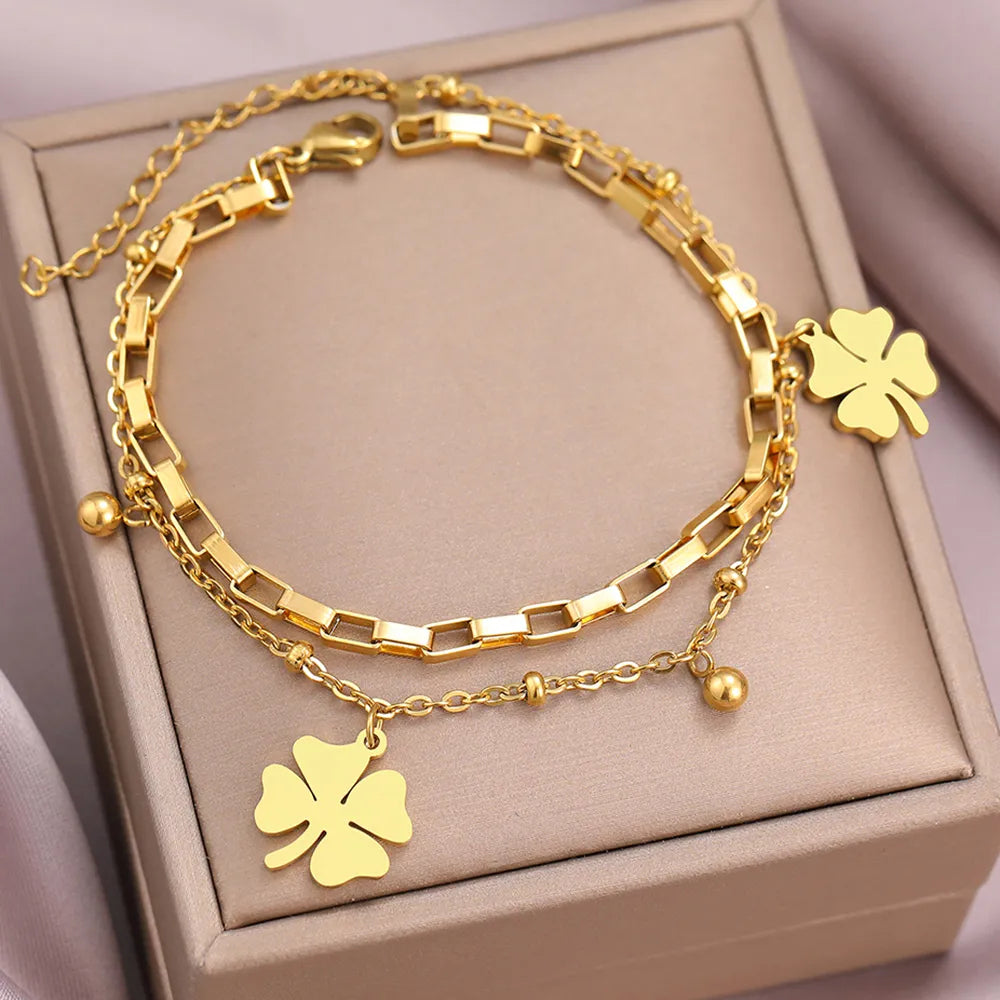 Titanium Four Leaf Clover Bracelet - Premium Jewelry from Dazzling Delights - Just $28.95! Shop now at Dazzling Delights