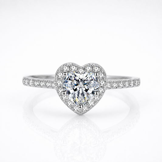 Anel Halo de Moissanite com Corte de Coração 