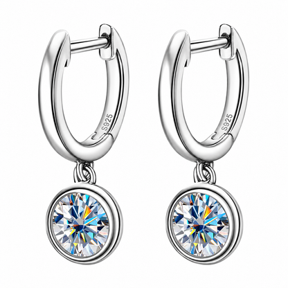 Bezel Drop Moissanite Hoop Earrings