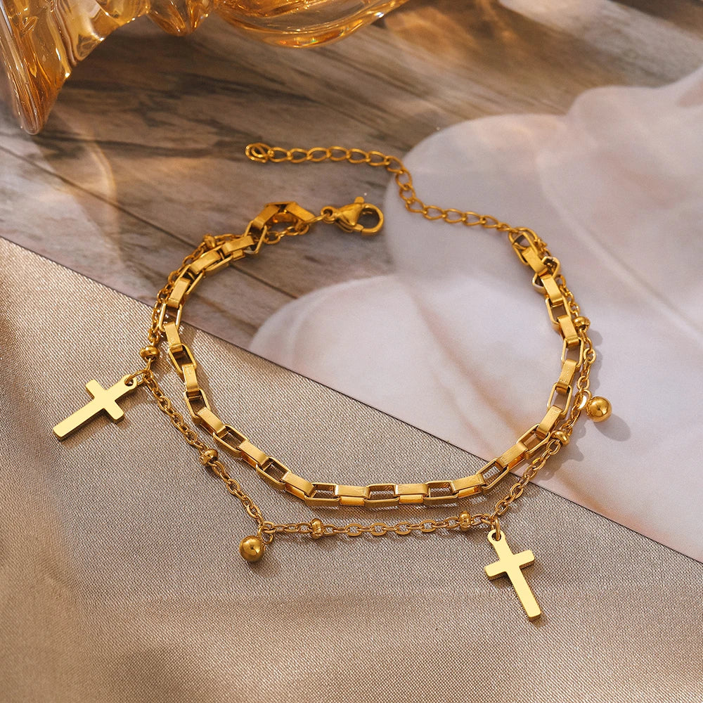 Titanium Cross Charm Bracelet - Premium Jewelry from Dazzling Delights - Just $28.95! Shop now at Dazzling Delights