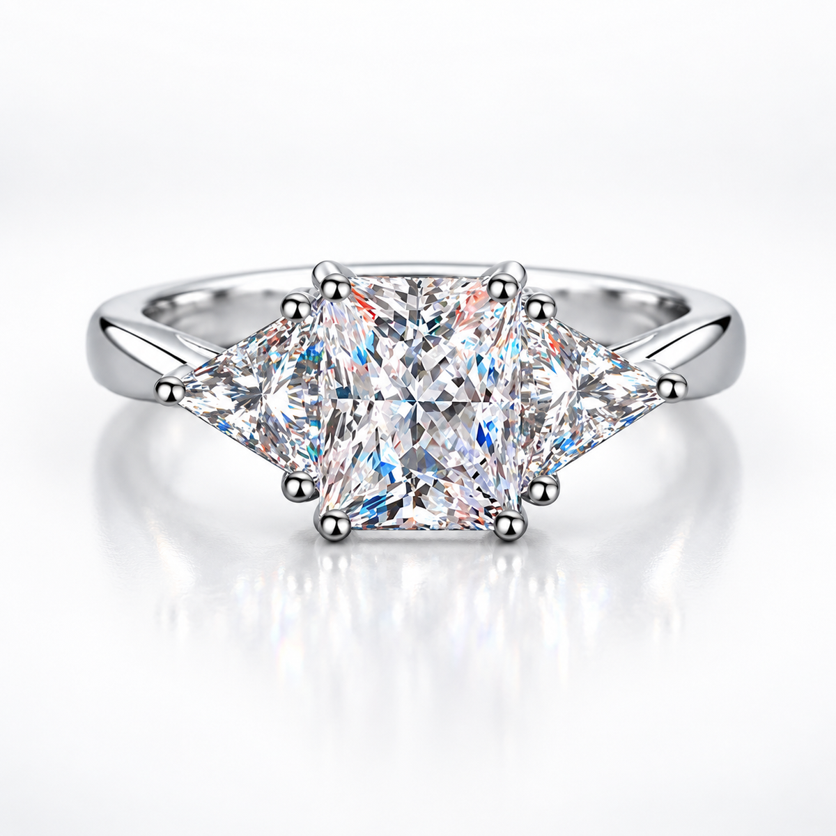 Anillo de trilogía de moissanita de talla radiante y billón de 3 ct 