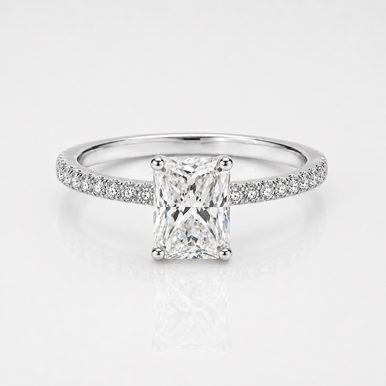 Radiant Cut Moissanite Pavé Solitaire Engagement Ring