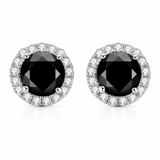 Black Halo Moissanite Stud Earrings