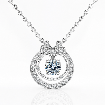 Colar com pingente de laço duplo de círculo duplo de Moissanite ornamentado 