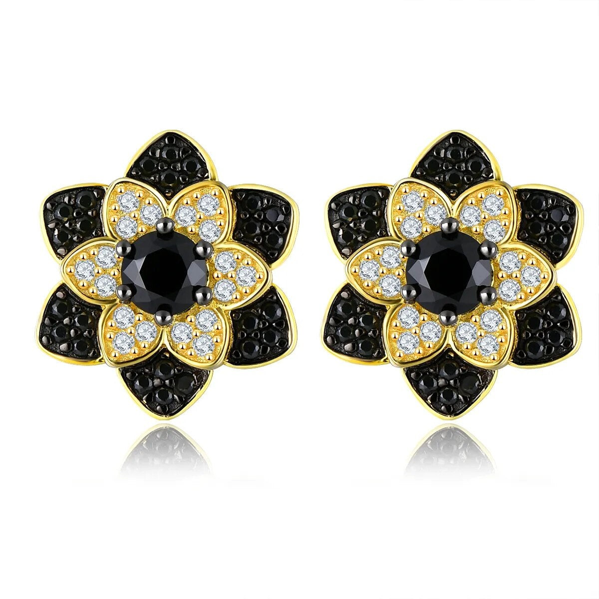 Black and White Spinel Flower Stud Earrings - Premium Jewelry from Dazzling Delights - Just $83.95! Shop now at Dazzling Delights