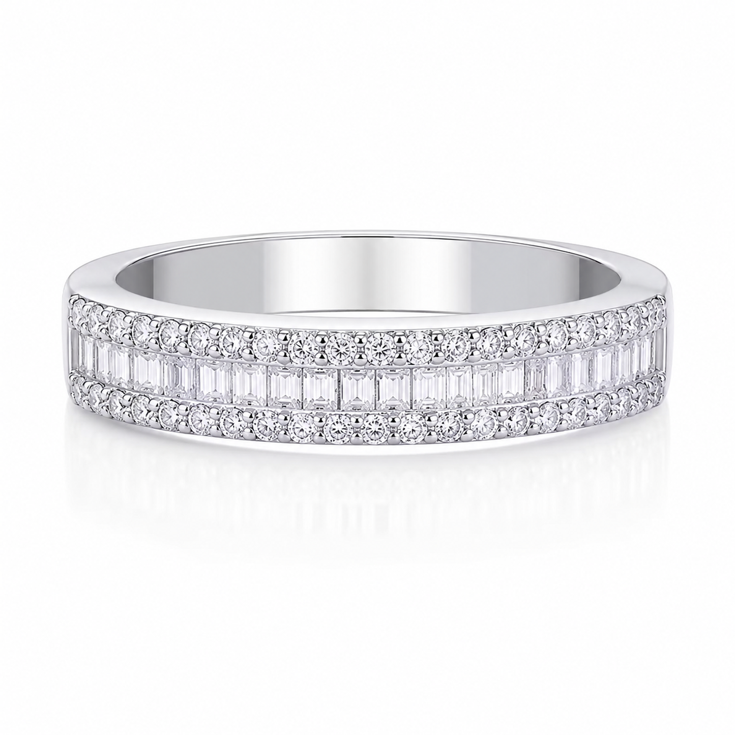 Emerald & Round Brilliant Moissanite Triple-Row Wedding Band