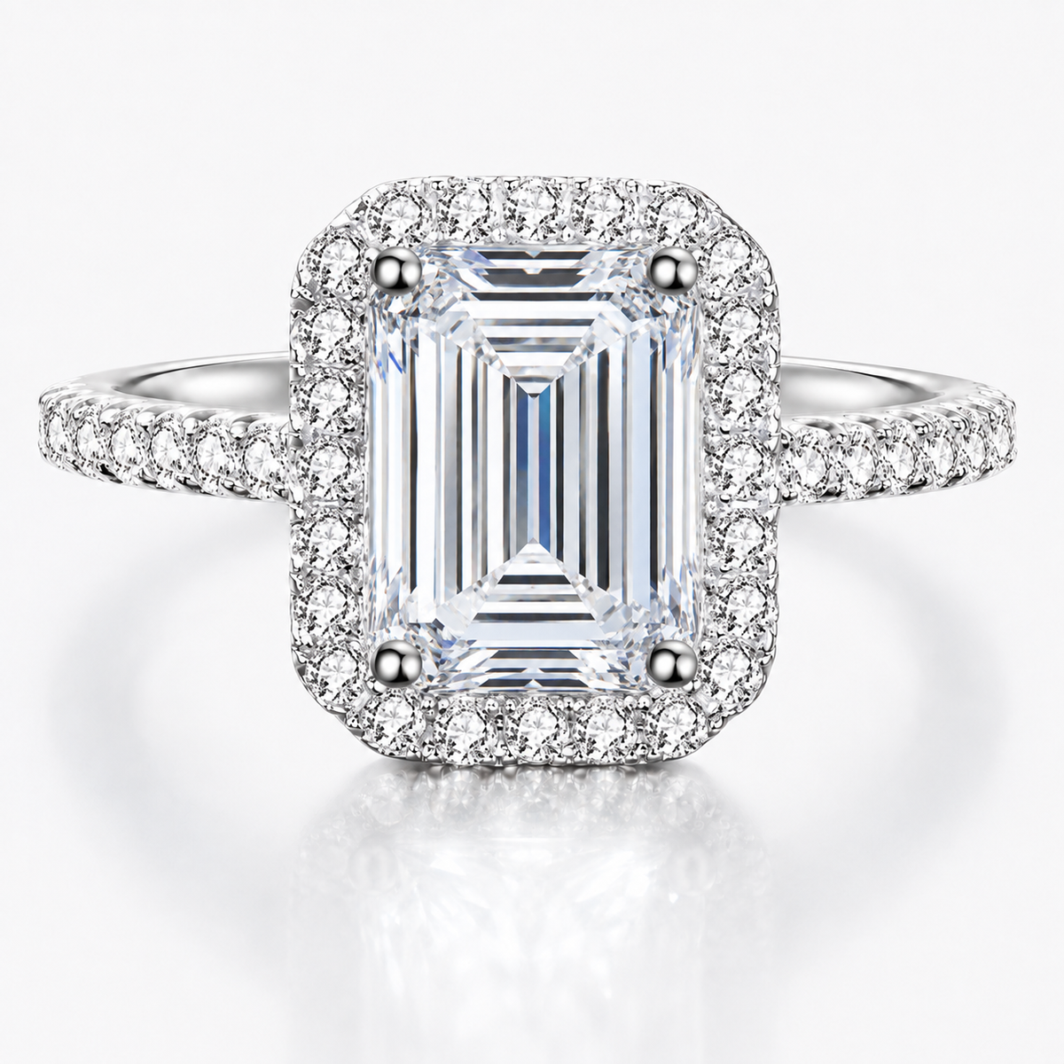 Emerald Halo Moissanite Engagement Ring