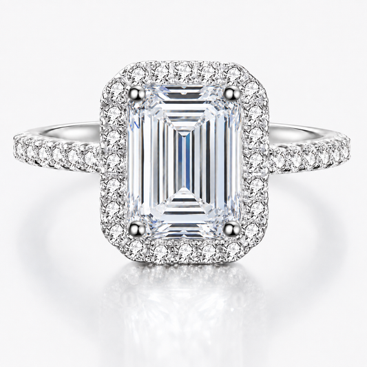 Emerald Halo Moissanite Engagement Ring