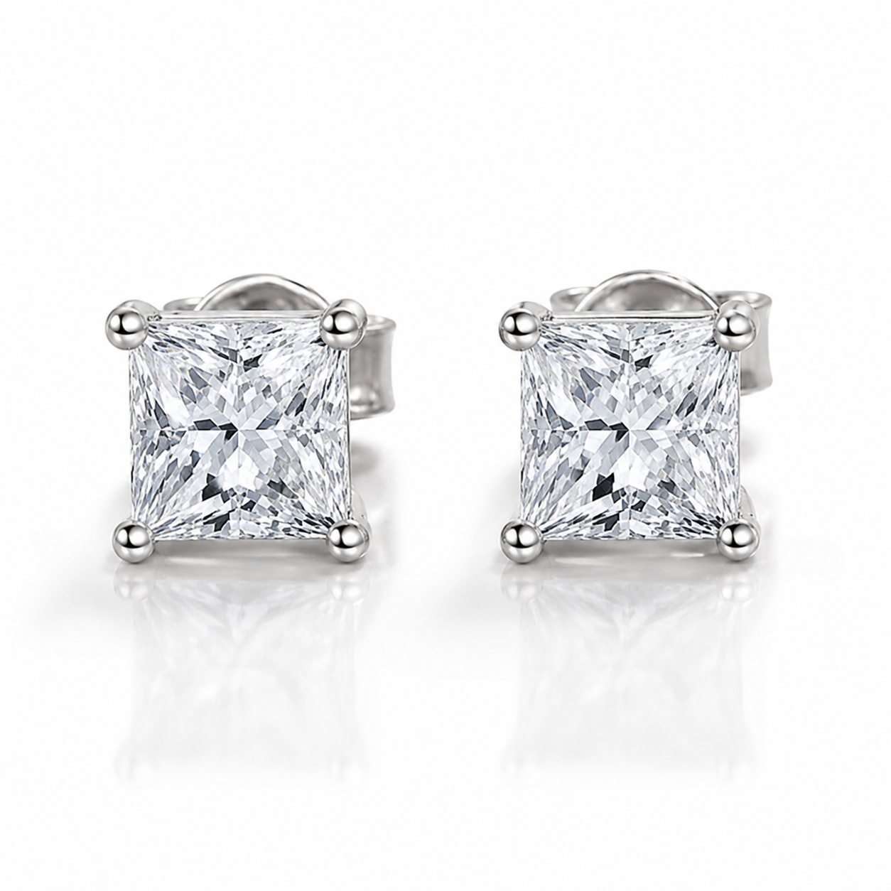 Brincos de moissanite com corte princesa 