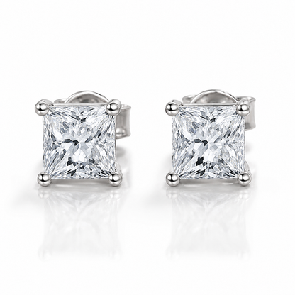 Brincos de moissanite com corte princesa 