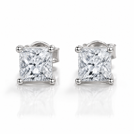 Princess Cut Moissanite Solitaire Stud Earrings