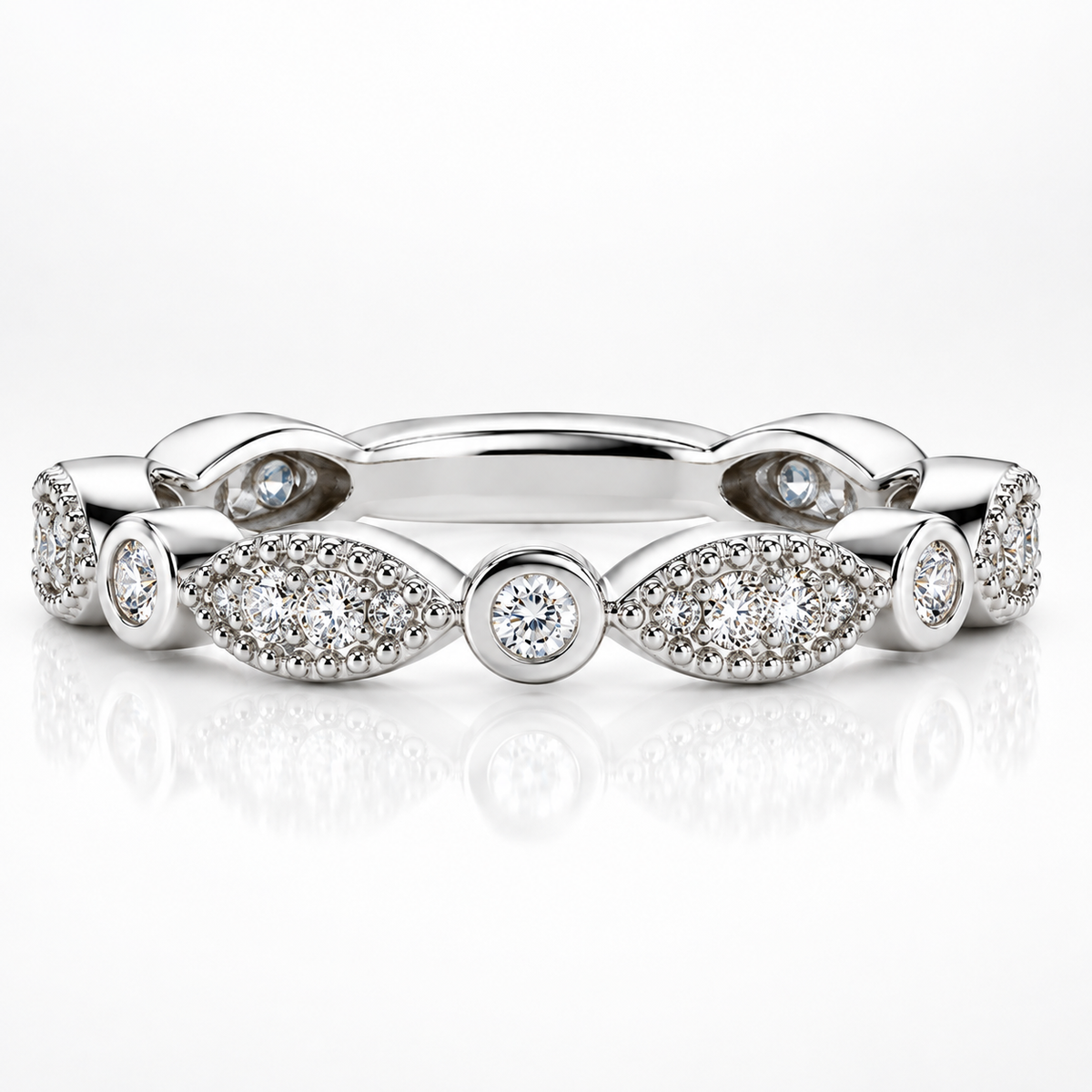 Round Brilliant Moissanite Marquise Cluster Wedding Band