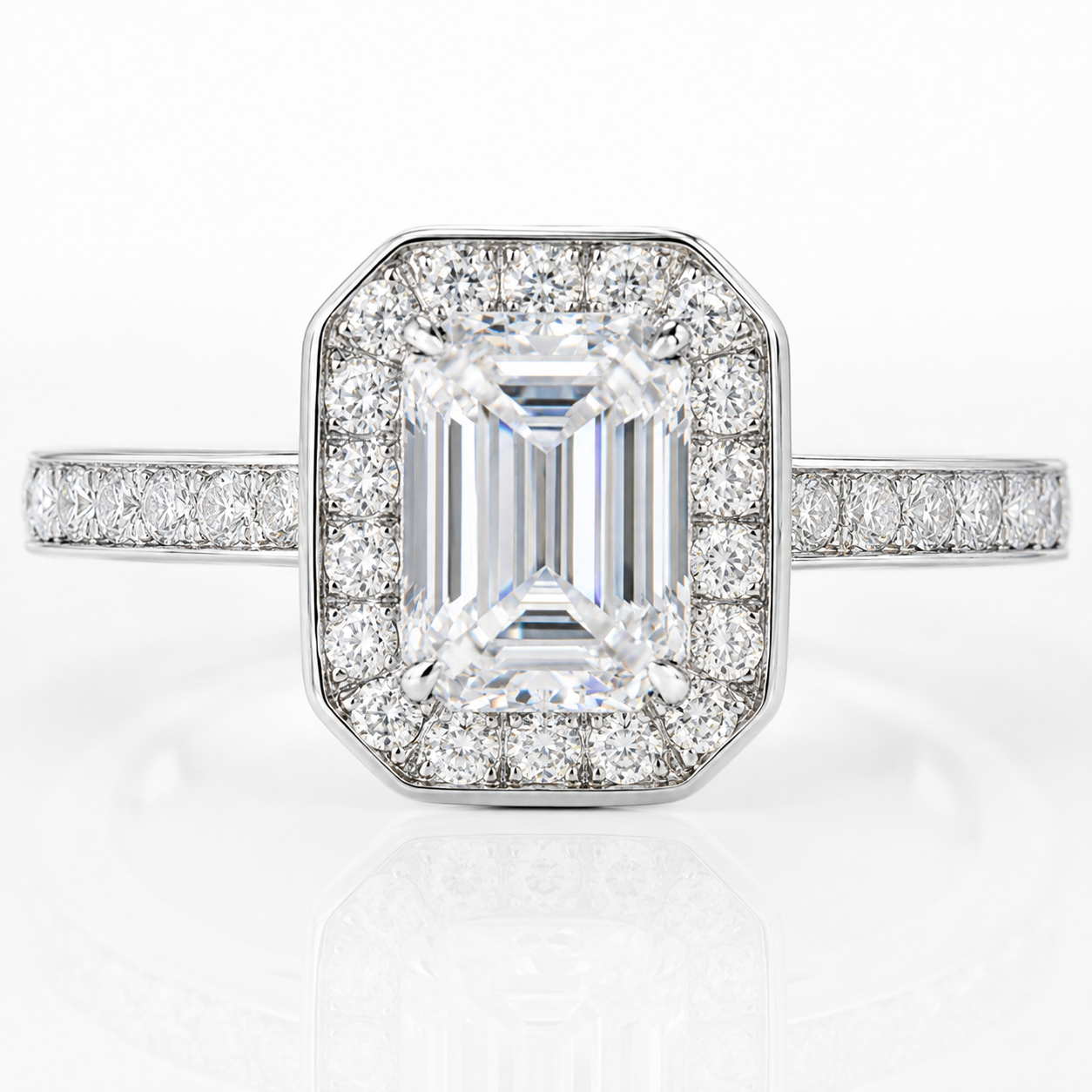 Emerald Halo Moissanite Engagement Ring