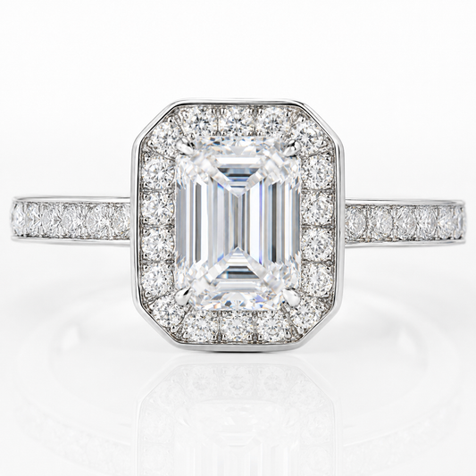 Emerald Halo Moissanite Engagement Ring