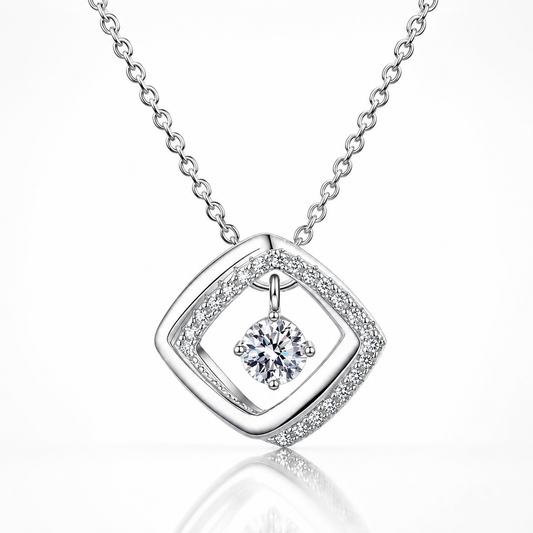 Colar redondo com pingente de moissanite com corte brilhante 