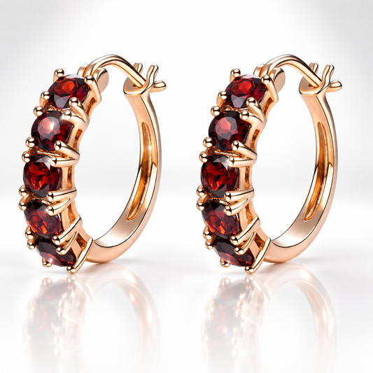 5ct Natural Garnet 5-Stone Hoop Earrings in Rose Gold
