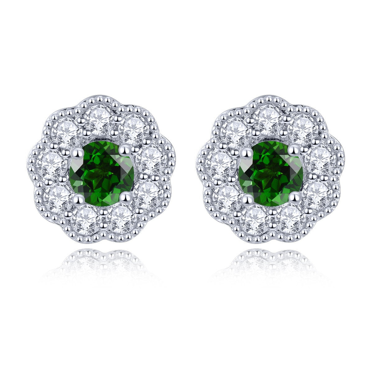 4mm Round Cut Natural Chrome Diopside Halo Stud Earrings - Premium Jewelry from Dazzling Delights - Just $74.95! Shop now at Dazzling Delights