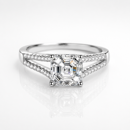 Asscher Cut Moissanite Split-Band Engagement Ring