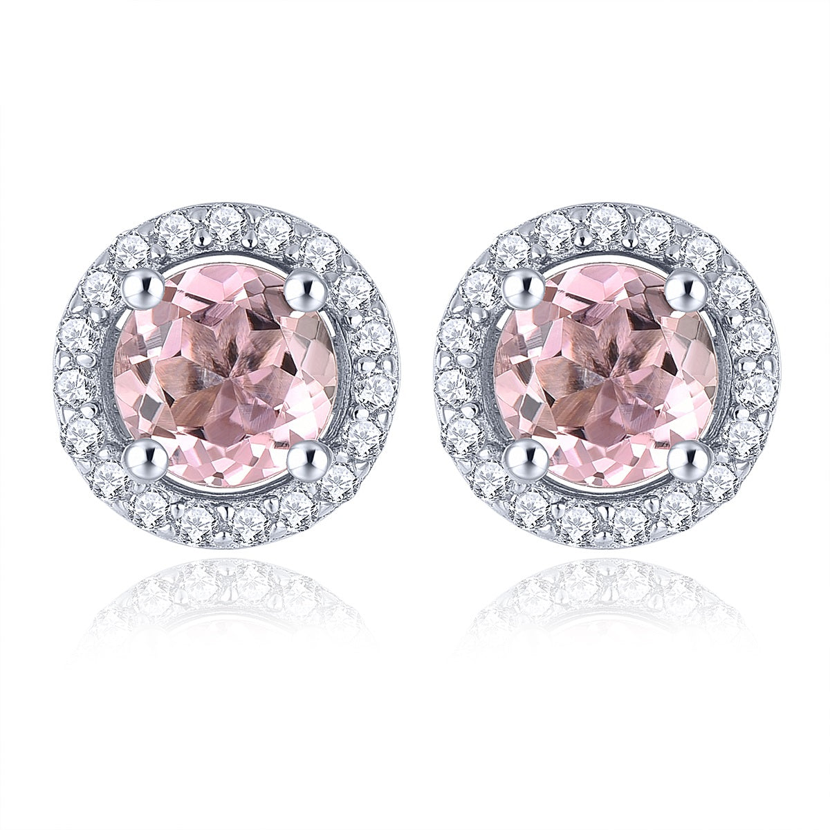 5mm Round Cut Natural Light Pink Tourmaline Halo Stud Earrings - Premium Jewelry from Dazzling Delights - Just $92.95! Shop now at Dazzling Delights