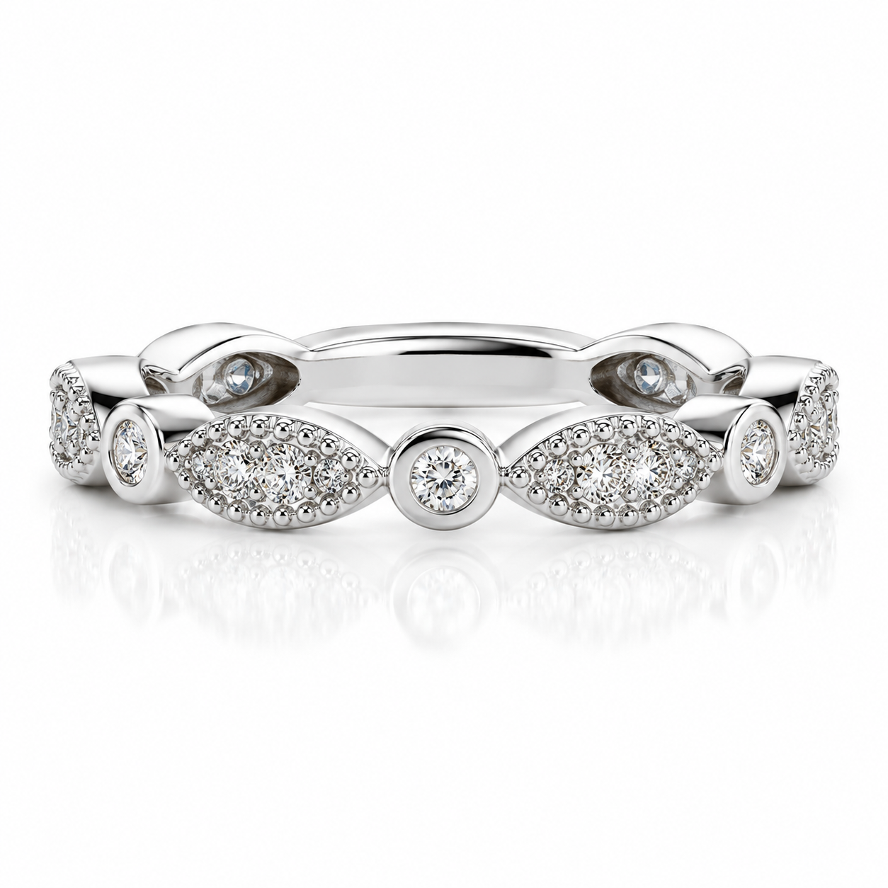 Round Brilliant Moissanite Marquise Cluster Wedding Band