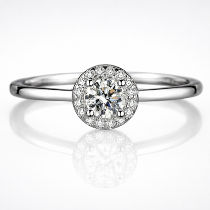 Petite Round Brilliant Cut Moissanite Halo Ring