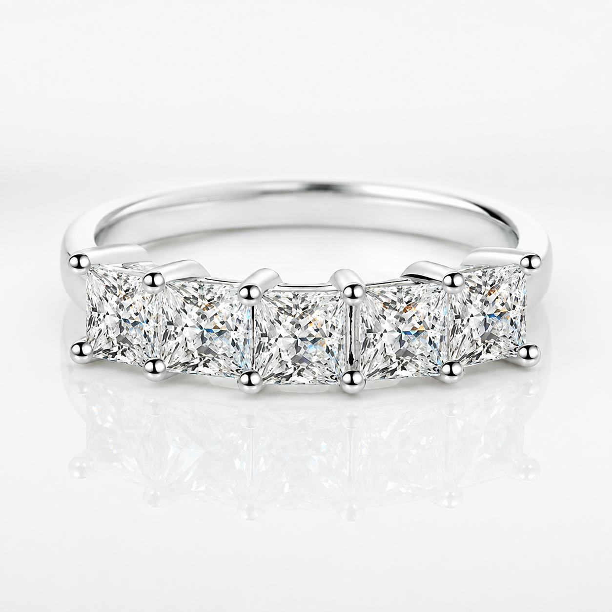 Five Stone Princess Cut Moissanite Anniversary Ring