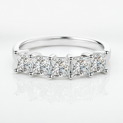 Five Stone Princess Cut Moissanite Anniversary Ring