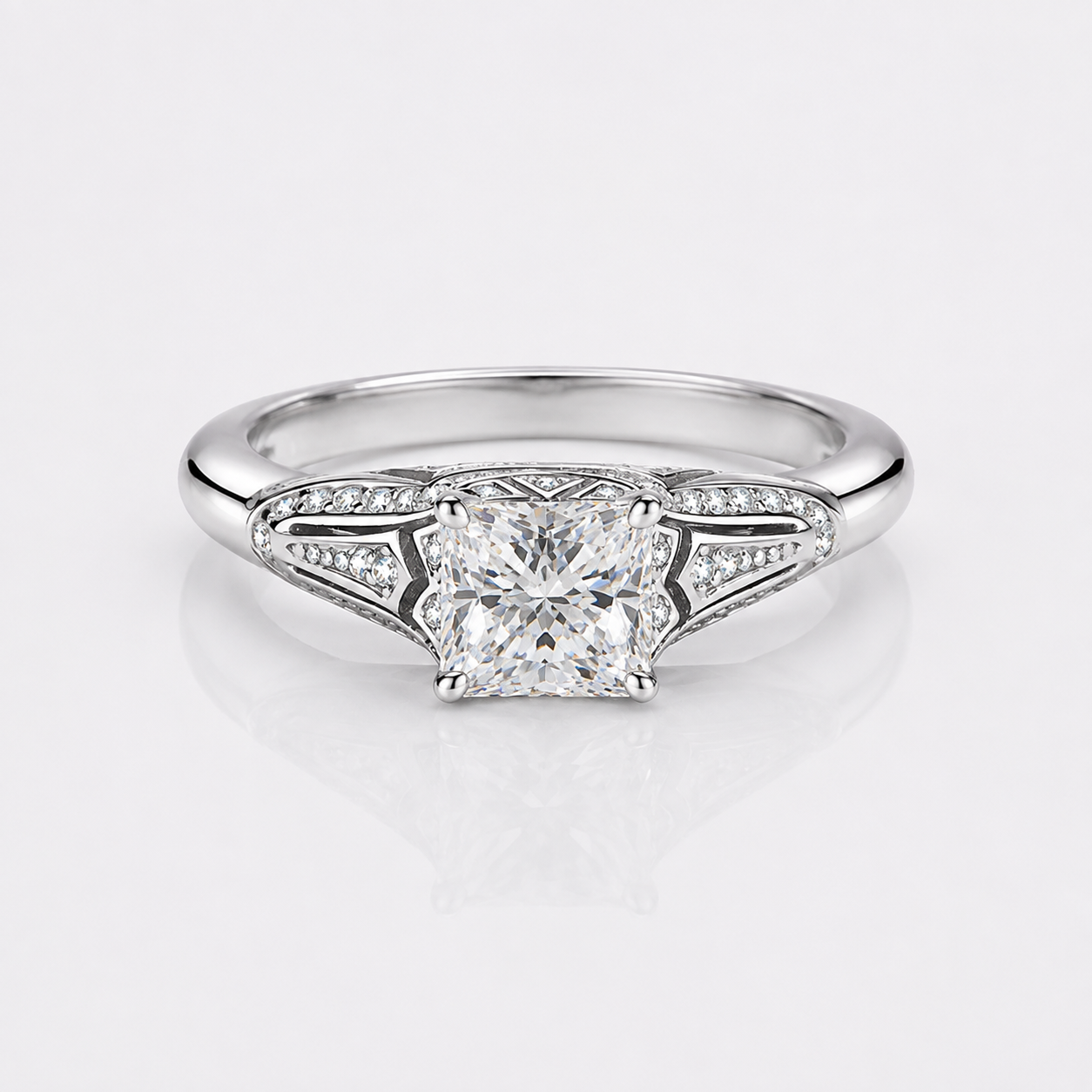 Vintage Princess Cut Moissanite Filigree Engagement Ring