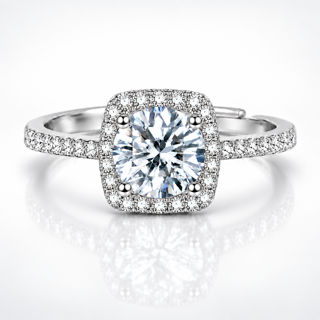 1ct Round Brilliant Moissanite Square Halo Adjustable Ring