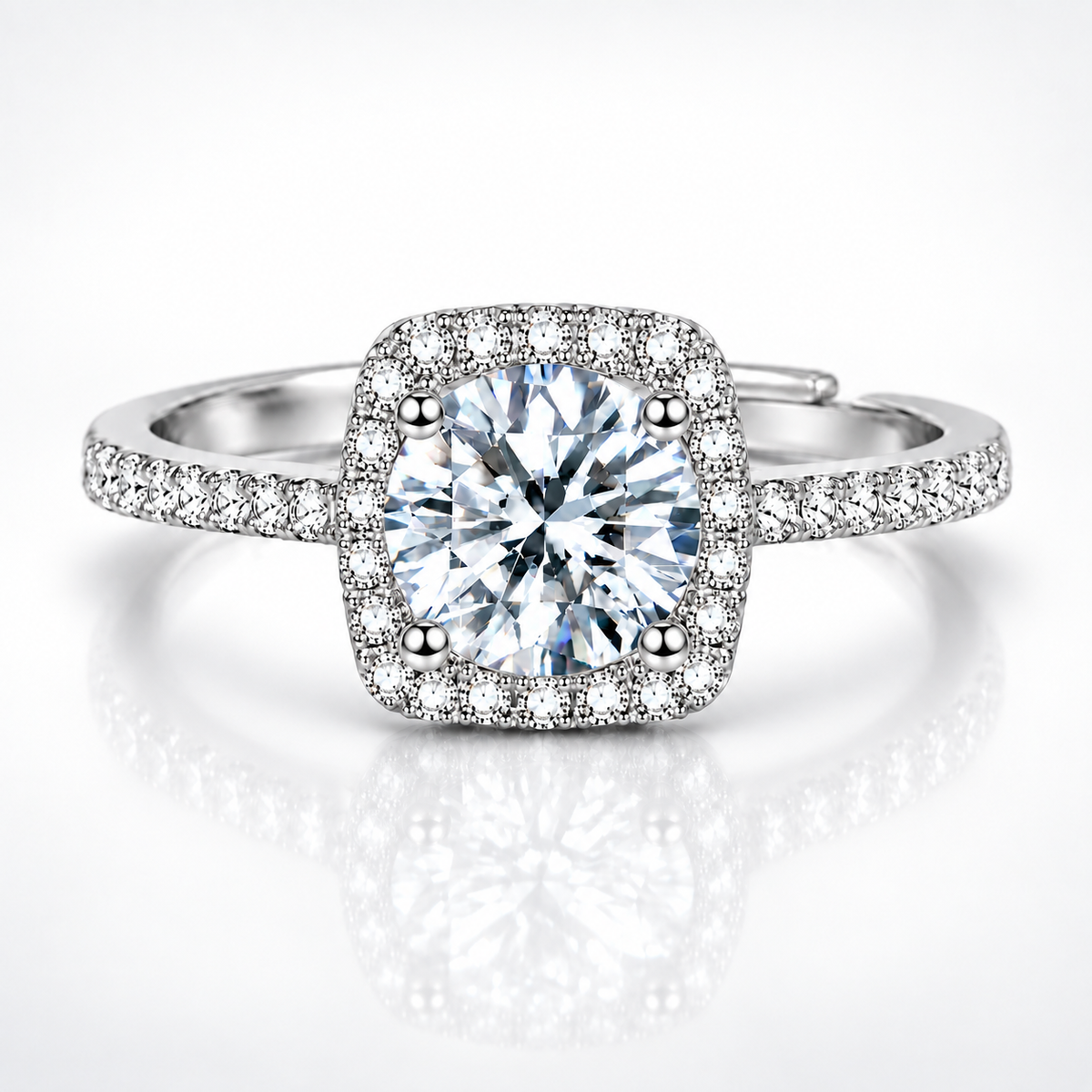 1ct Round Brilliant Moissanite Square Halo Adjustable Ring