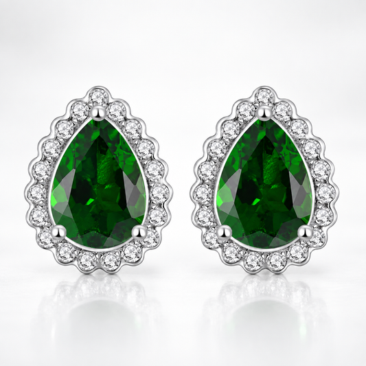 Natural Chrome Diopside & Moissanite Halo Stud Earrings
