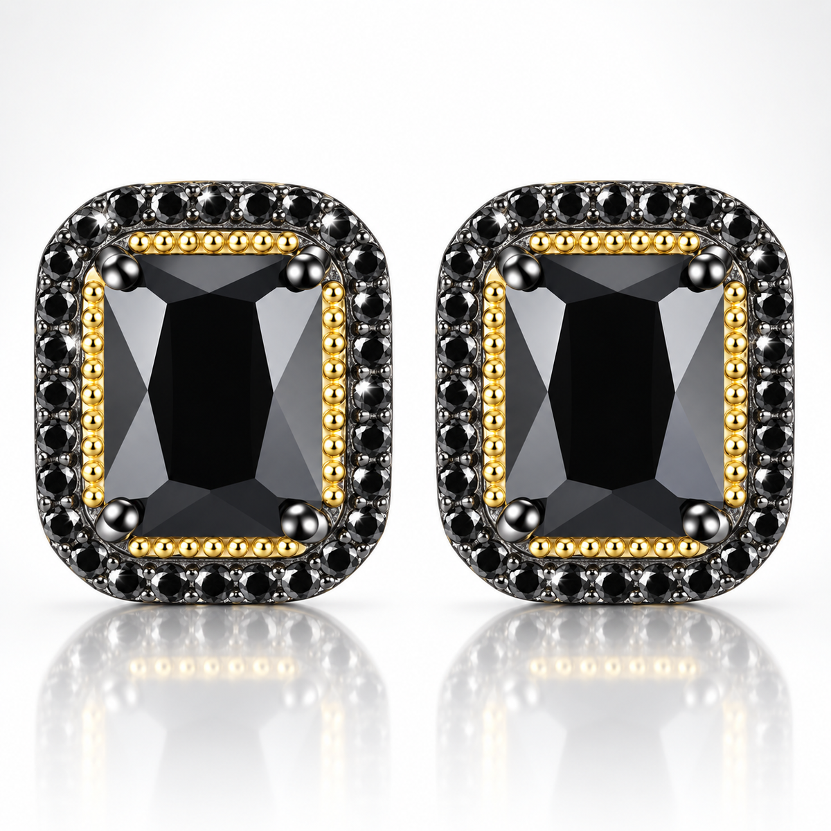 5.8ct Natural Black Spinel Rectangular Halo Stud Earrings